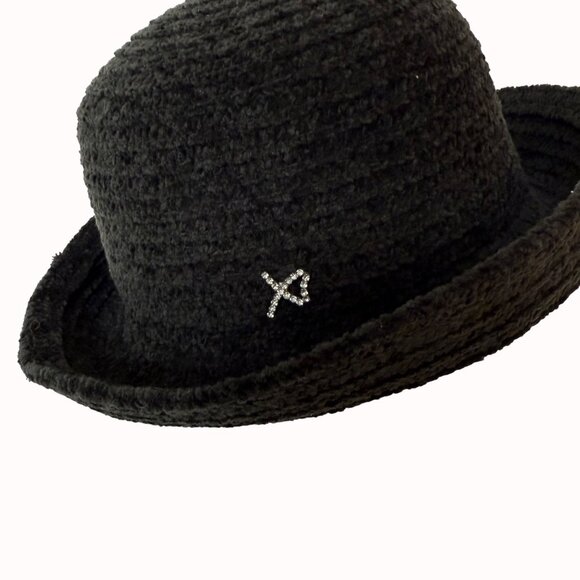 Betmar Chenille Bucket Hat Black Rhinestone Logo Soft Cloche Winter Cozy Luxe - Picture 14 of 15